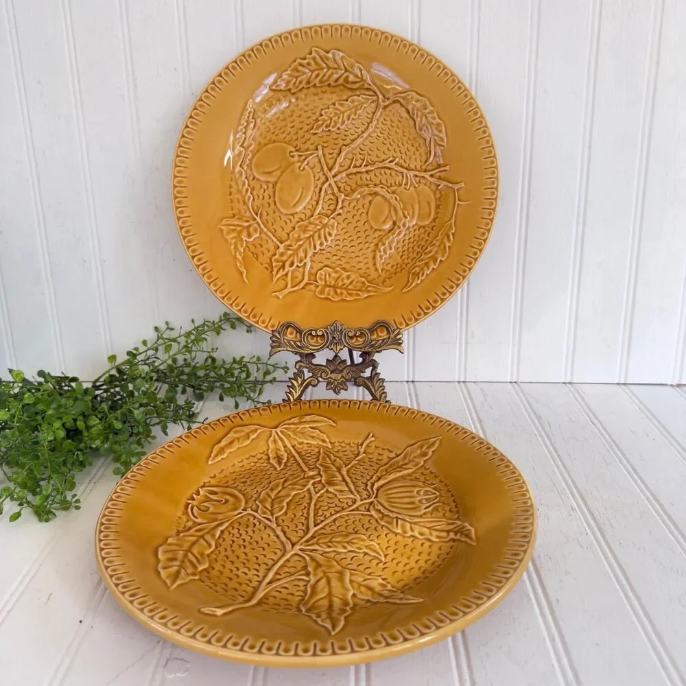 J.Wilfred Portugal Ceramic Dinner Plates, Mustard Yellow Botanical Set